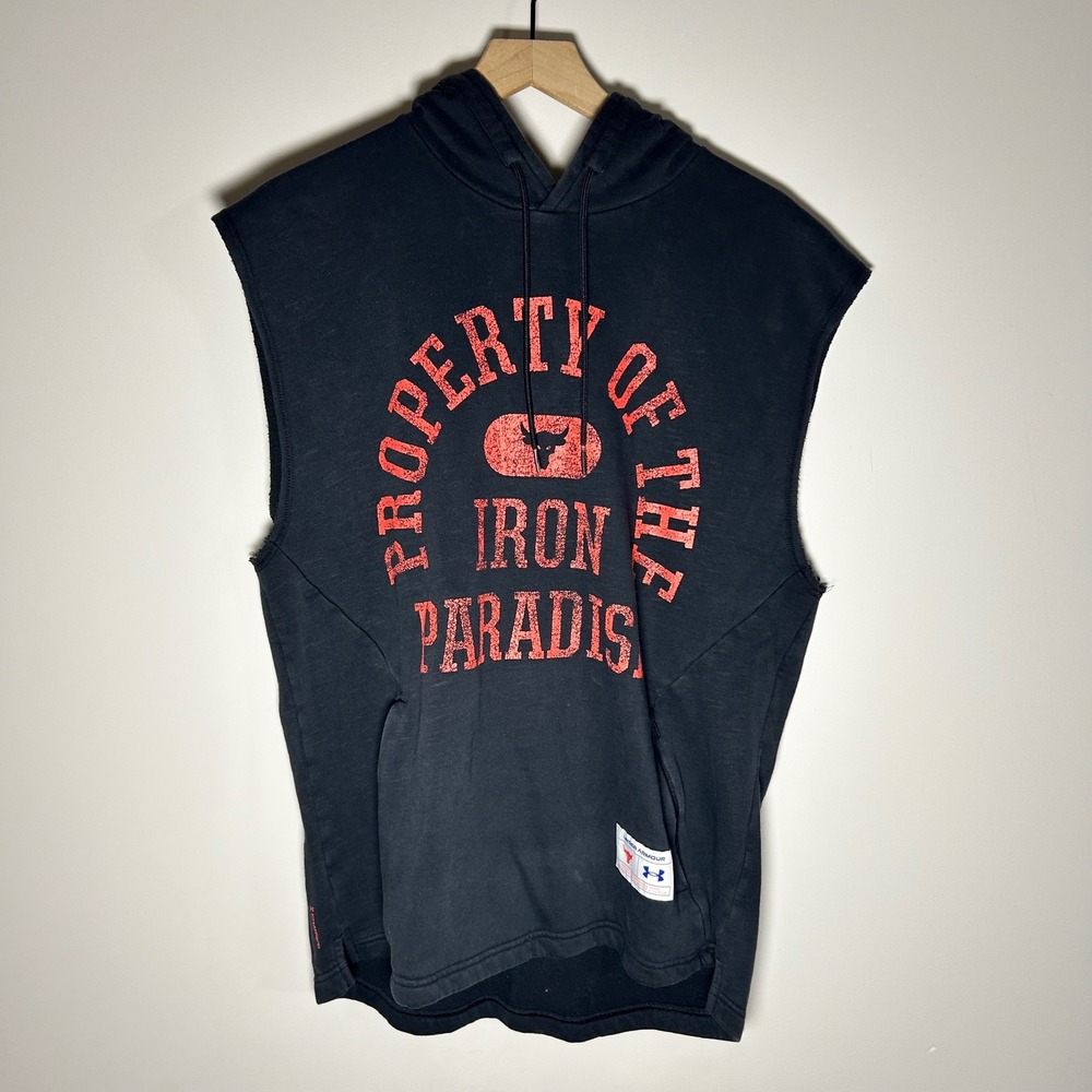 Under Armour Project Rock Sleeveless Hoodie Men XL Black Iron Paradise Graphic